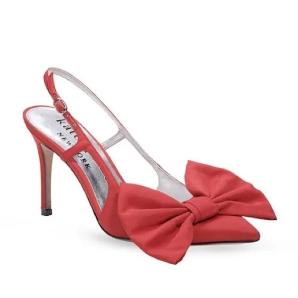 Kate Spade Sheela Sling Pointed Toe Stiletto Heel Red Taffeta Bow NEW Size 6